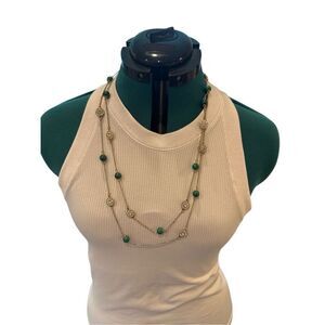 Talbots Green and Crystal Layered Long Necklace